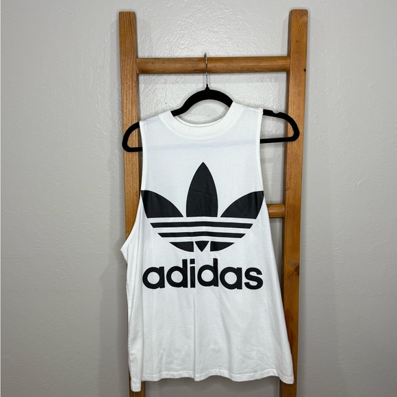 Adidas White Sleeveless Tank Top with Black Trefoil - Picture 1 of 3